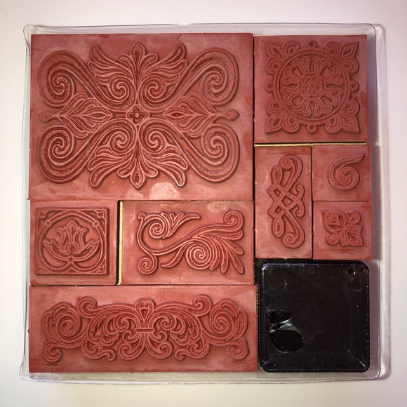 HERO ARTS ORNAMENTAL Flourishes Wood Block Rubber Stamp Set of 8 RARE! #2403R - Picture 3 of 6